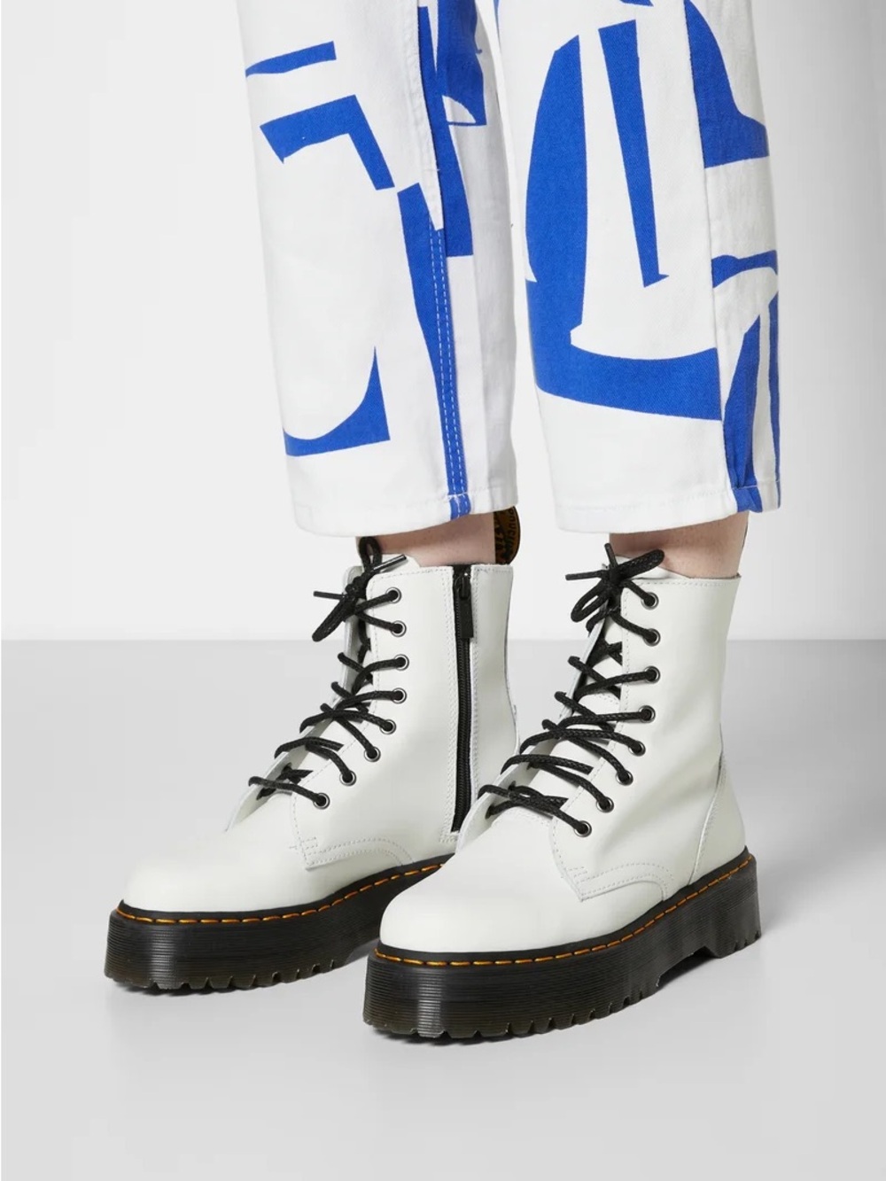 Dr. Martens White Leather Lace-Up jadon Platform Boots sz 38